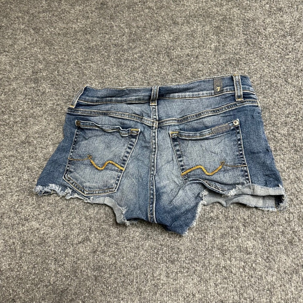 7 For All Mankind Denim Shorts Womens 28 Blue Cut Off Raw Hem Stretch Casual
